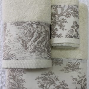 Conjunto de Atoalhados 3 Peças Toile de Jouy Cru c/ camel