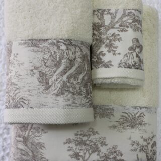 Conjunto de Atoalhados 3 Peças Toile de Jouy Cru c/ camel