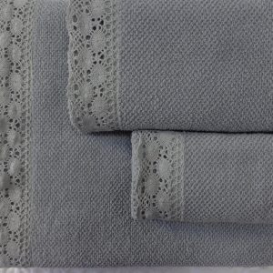 Conjunto de Atoalhados 3 Peças Ref. 62 c/ Renda Cinza