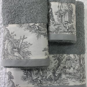Conjunto de Atoalhados 3 Peças Toile de Jouy Cinza