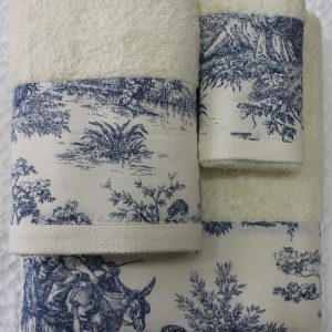 Conjunto de Atoalhados 3 Peças Toile de Jouy Cru c/ Cinza