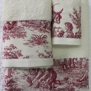 Conjunto de Atoalhados 3 Peças Toile de Jouy Cru/ bourdeaux
