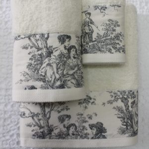 Conjunto de Atoalhados 3 Peças Toile de Jouy Cru c/ cinza